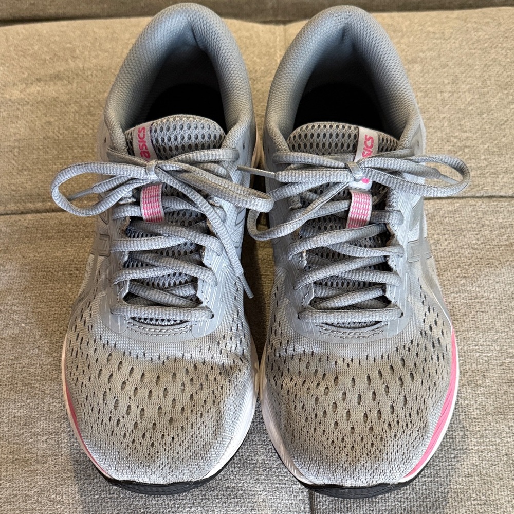 ASICS Gray Sneakers with Pink Highlights